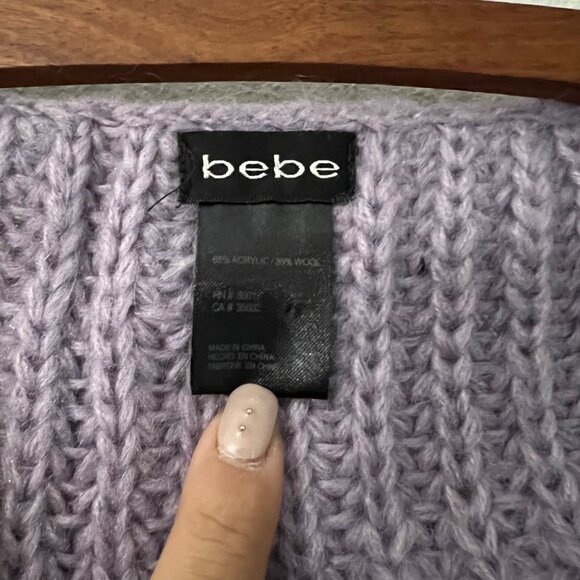Bebe Womens Purple Chunky Knit Wool Blend Tie Front Shawl Sweater One Size - Picture 4 of 4